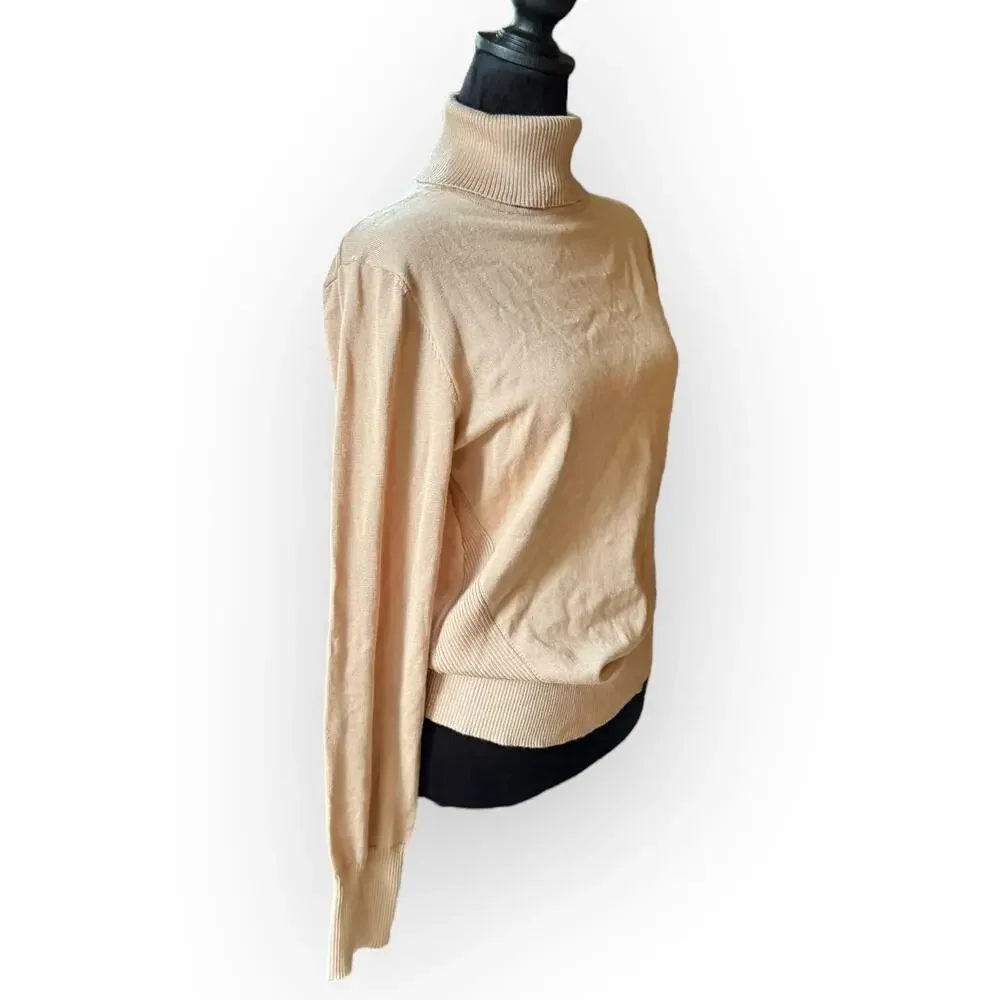 Telluride Women's Tan Knit Turtleneck Sweater with Side Ribbing Size Large - NWT
